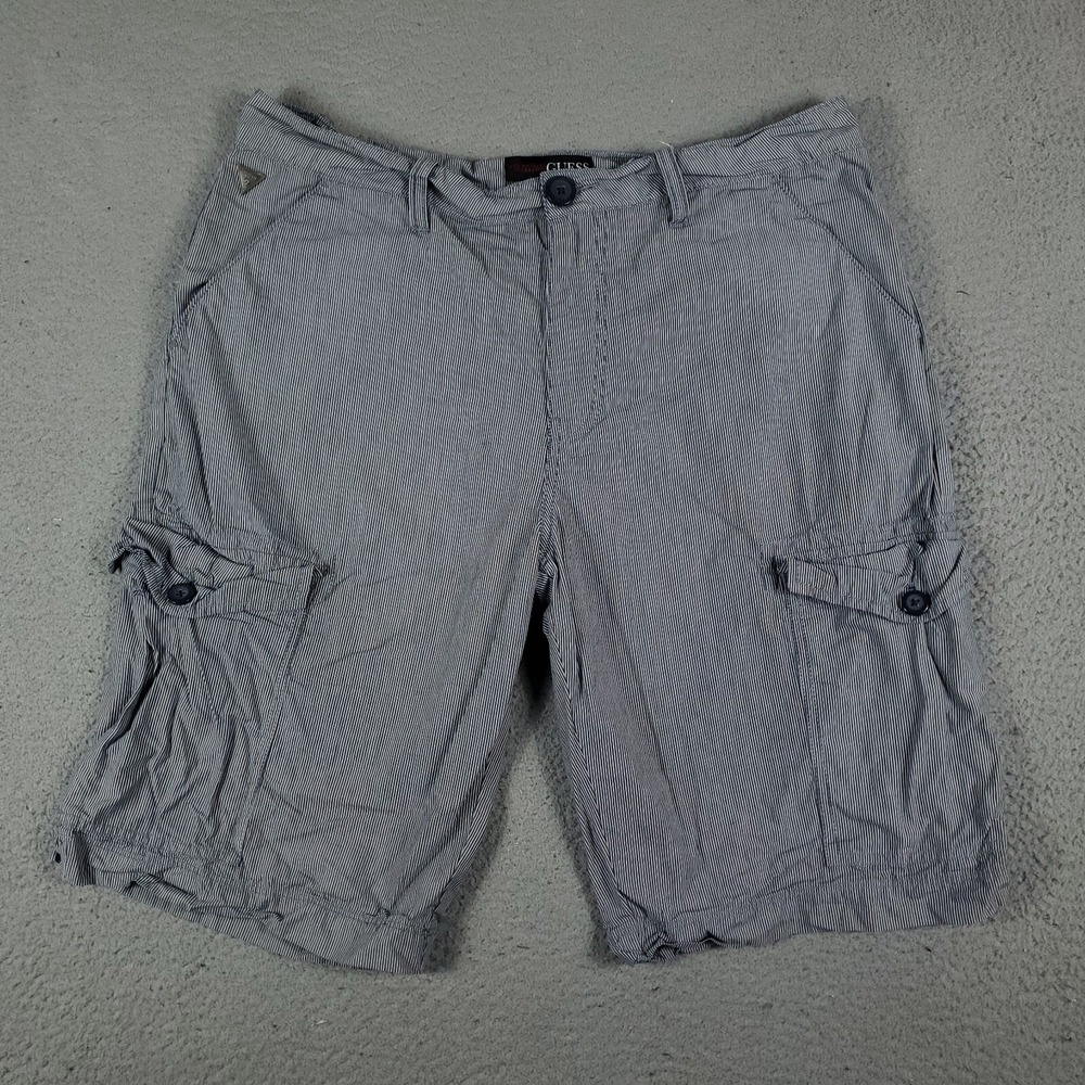 GUESS Cargo Shorts Mens Size 36 Blue Striped Outdoors Hiking Camping